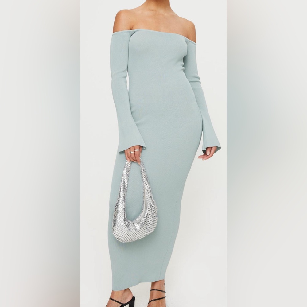 Princess Polly Grey Marle Parisa Off The Shoulder Maxi Dress Size L/XL. NWT.